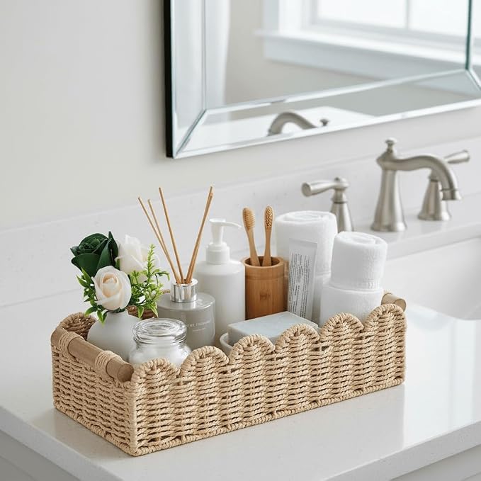 CubesLand Scalloped Toilet Paper Storage Basket W/Handle - Image 4