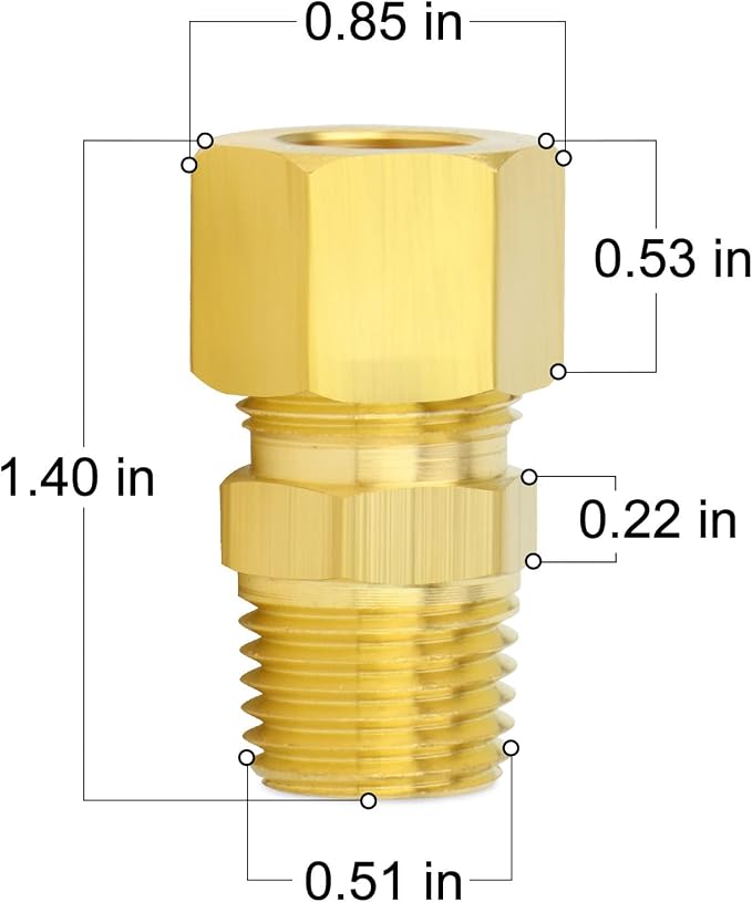 ChillWaves Brass Compression Tube Fitting, 1/2" OD x 1/4" NPT Male Compression - Image 2