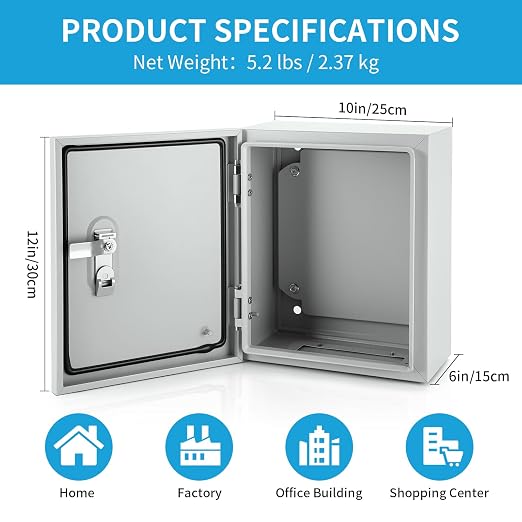 Steel Electrical Enclosure, Lockable Lid & Integrated Mounting Plate - Image 2
