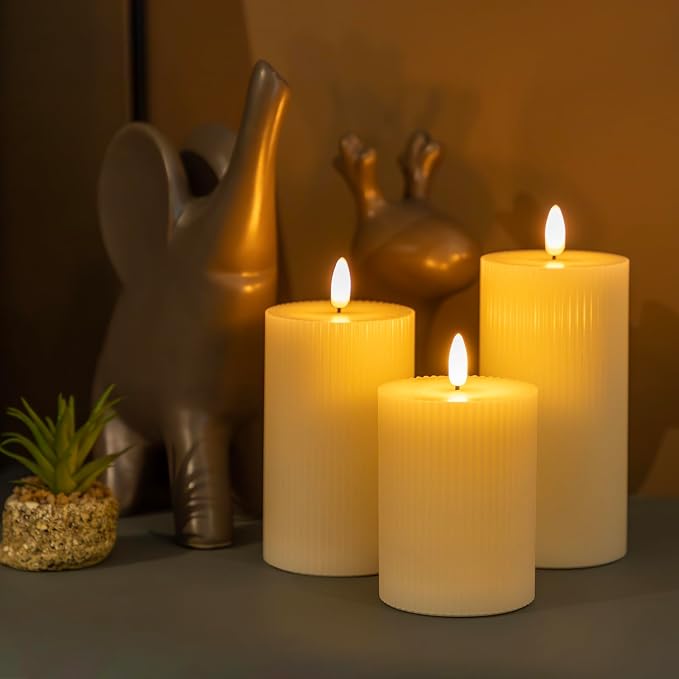 Ribbed Flameless Pillar Candles Battery Operated - Image 3