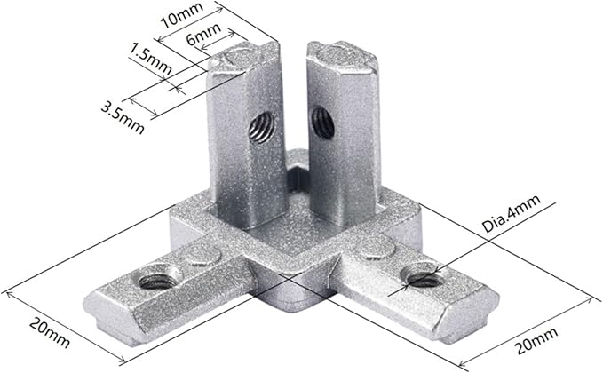 BELLA BAYS 20Series 8Sets Silver 3-Way End Croner Bracket, 90 Degree Corner - Image 2