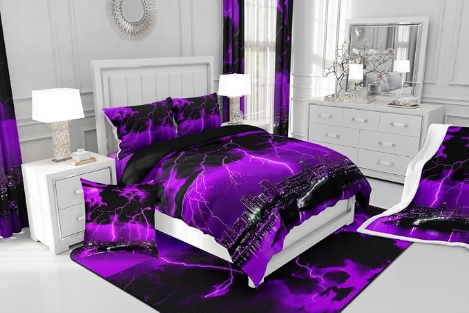 jejeloiu Purple Thunder Lightning Window Drapes Cool Flashing Lightning - Image 7