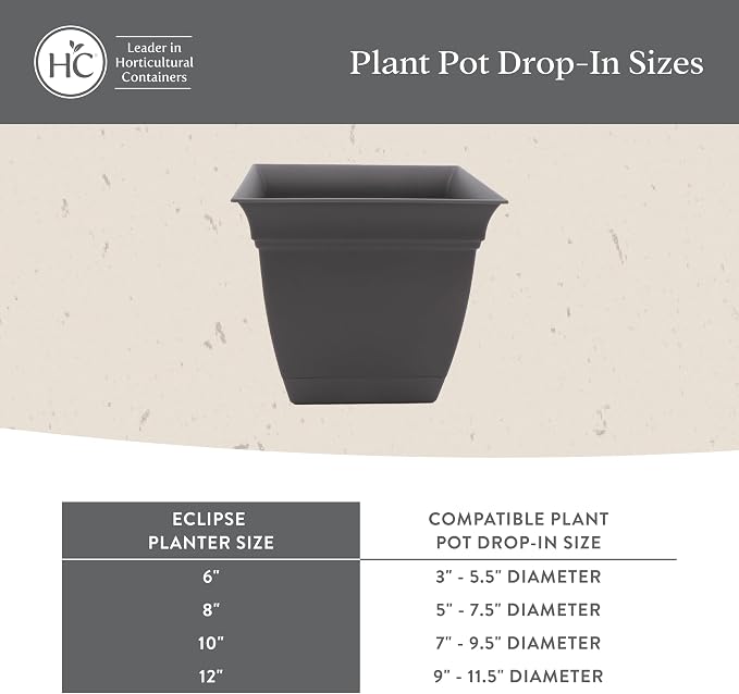 The HC Companies Eclipse Square Planter Pot, 8 Inch, Attached Saucer, Drainage - Image 7