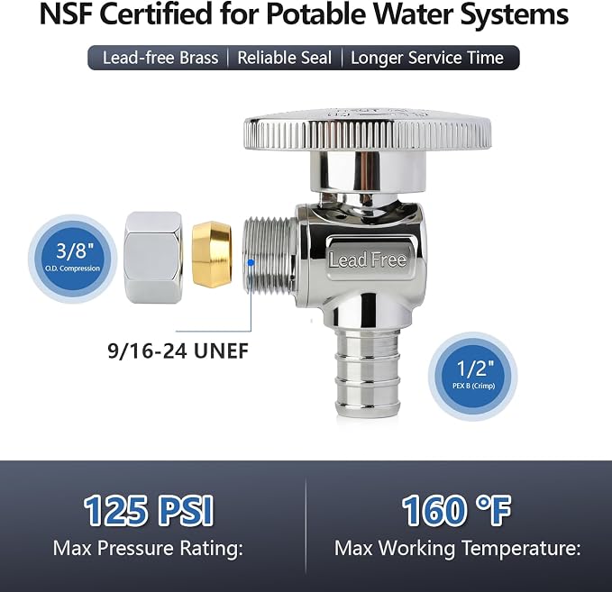WiseWater Angle Stop Valve 1/2" PEX x 3/8" Compression | Heavy Duty - Image 2