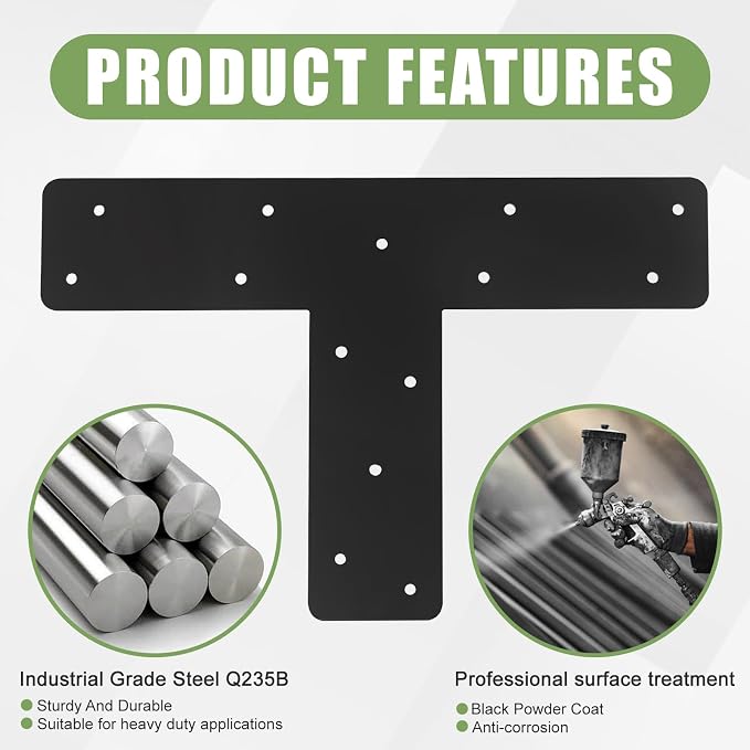4 Pcs T Post Brackets for Pergola Bracket|Thickness 0.12"| | 13"x 3"Carbon - Image 3