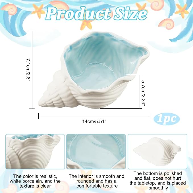 NBEADS Conch Shape Ceramic Jewelry Tray, Aqua Shell Trinket Dish Ceramic Ring - Image 2