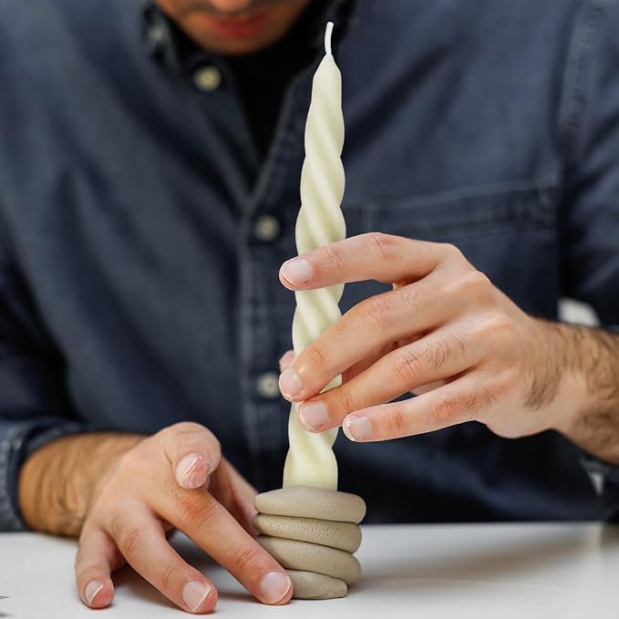 12 PCS Natural Beeswax Spiral Taper Candles, 7 Inch Tall- Off White | Dripless - Image 5