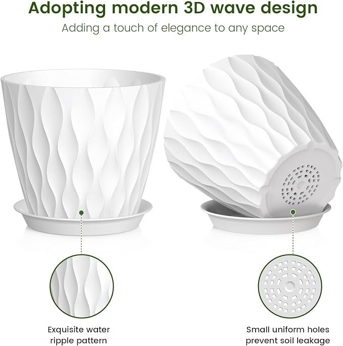 Meowell 7 inch Plant Pots for Indoor Outdoor Plants, 5 Pack Thick Nursery Pots - Image 3