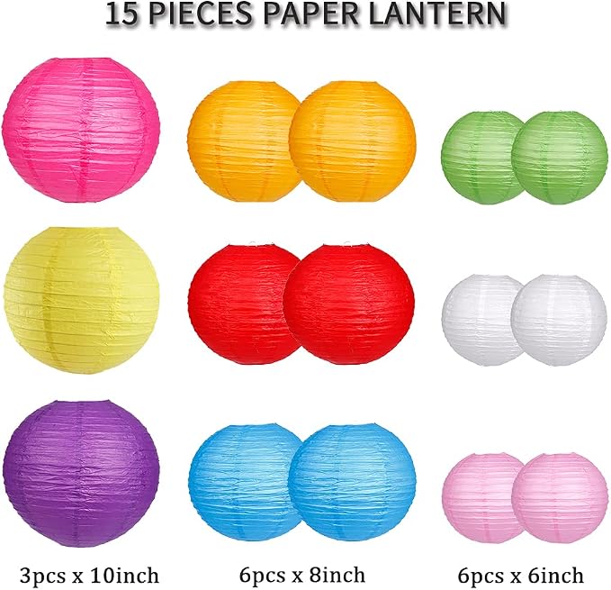 Paper Lanterns Decorative, Round Hanging Paper Lanterns - Image 2