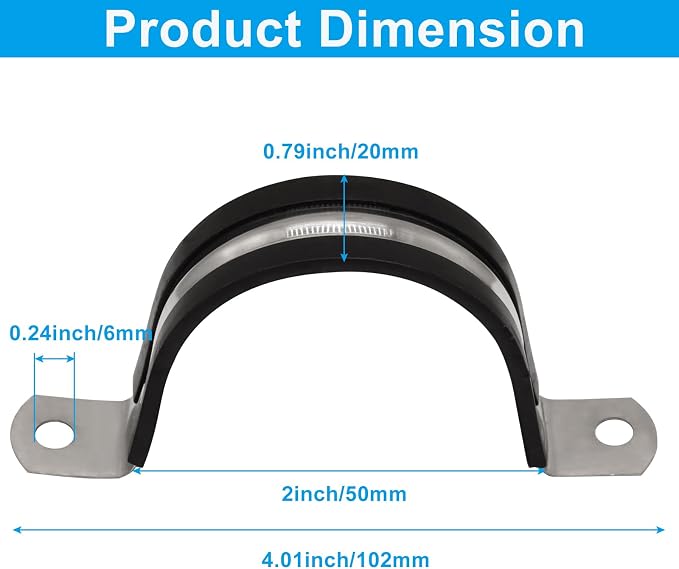 BokWin 2 Inch Stainless Steel Rigid Pipe Strap | Pipe Fasten Holder, 2 Holes U - Image 2