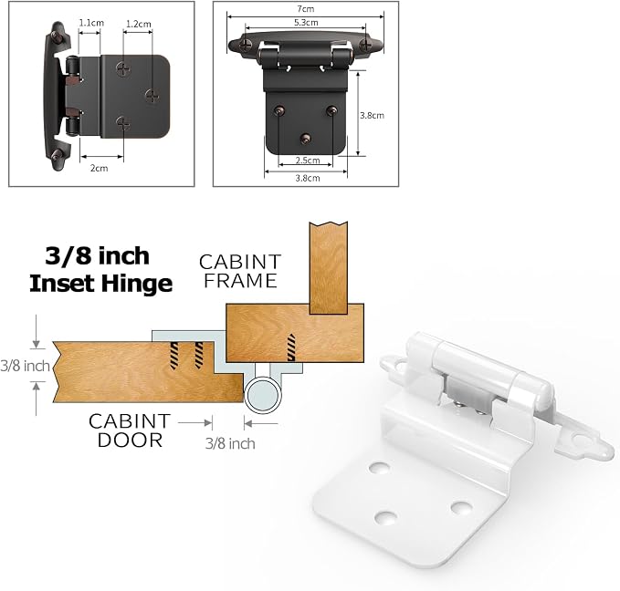 3/8 Inch Inset Cabinet Hinges, 10 Pairs Self Closing Flush Face Mount Hinges - Image 4