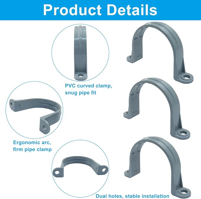 2 Inch PVC Pipe Strap, 12 Pack | 2-Hole, Plastic Conduit Clamp, Pipe Supports - Image 4