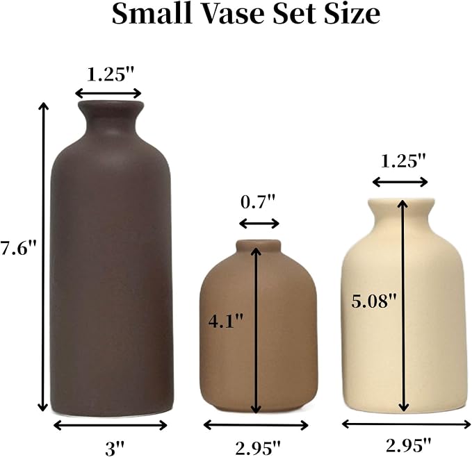 Small Ceramic Vase Set of 3, Modern Boho Farmhouse Flowers Vases | Decorative - Image 2