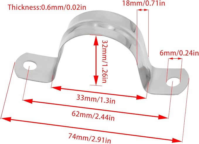 32Pcs 32mm / 1-1/4" Stainless Steel U Bracket Pipe Clamps | Conduit Clamps - Image 2