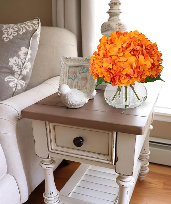 Hollyone Hydrangea Artificial Flowers in Vase Orange Silk Fake Flowers - Image 4