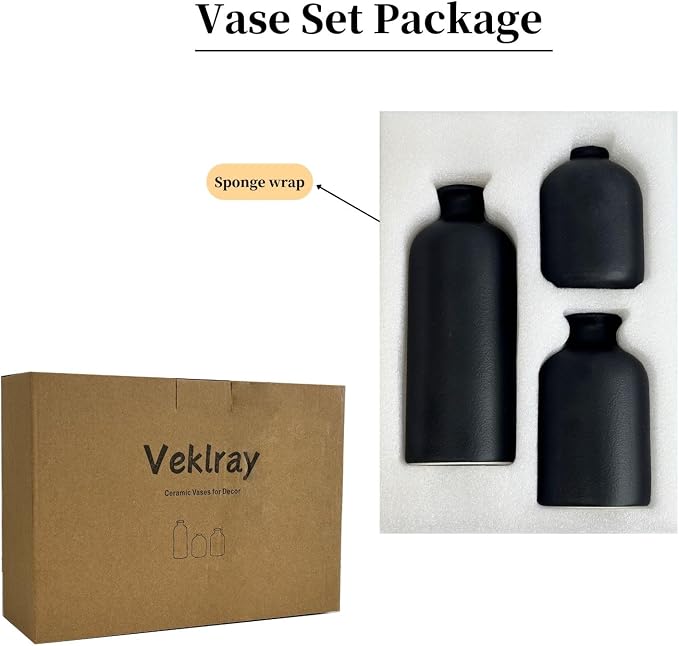Small Black Ceramic Vase Set of 3, Modern Boho Farmhouse Flowers Vases | - Image 9