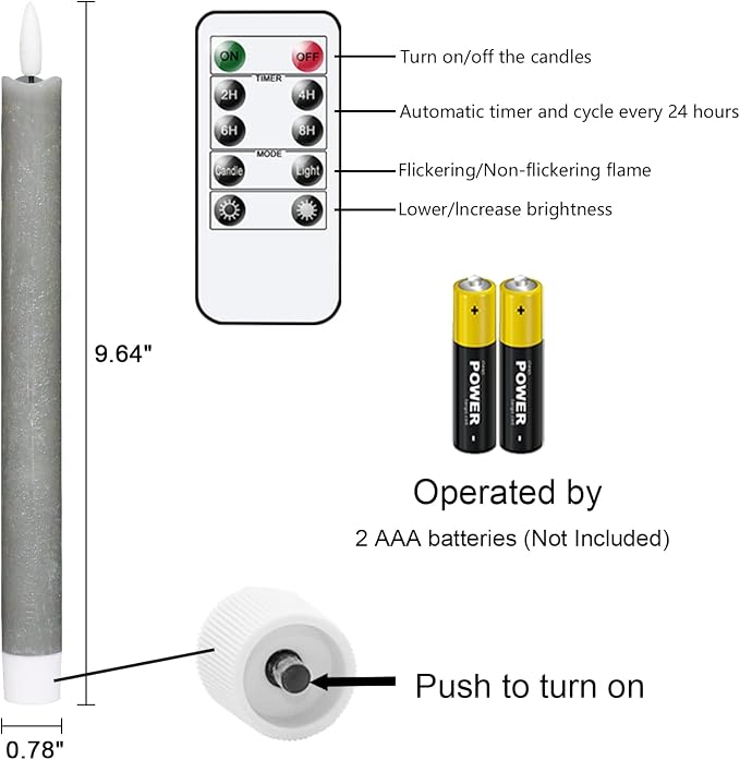 GenSwin Flameless Taper Candles LED Battery Operated Remote Timer Grey | LED - Image 7