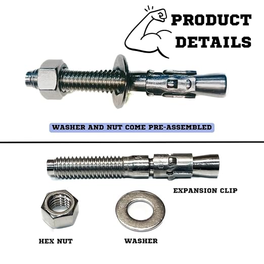 Mighty Fasteners Wedge Anchors – Heavy-Duty 304 Stainless Steel Expansion Bolts - Image 7