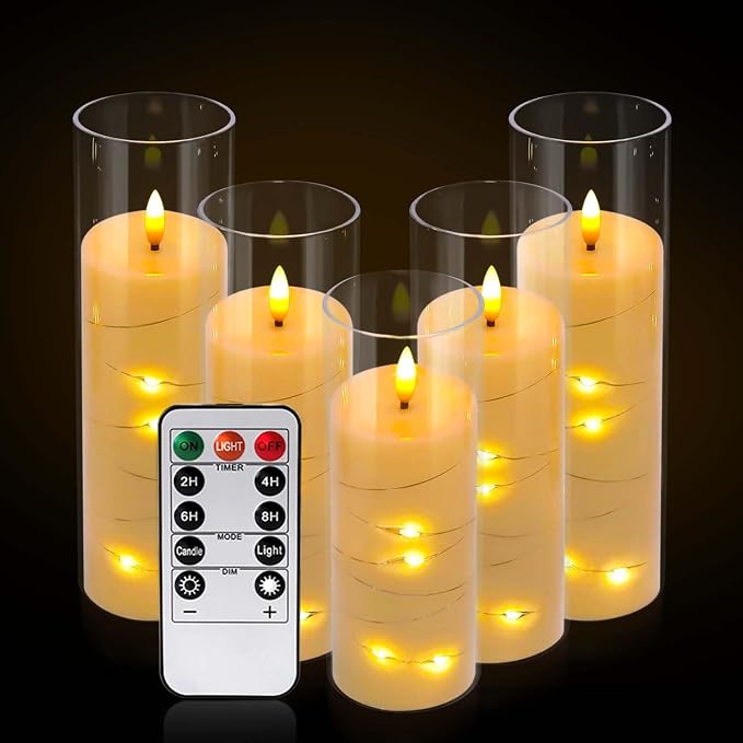 Pack of 5 Ivory Flickering Flameless Candles Battery Operated - Image 3
