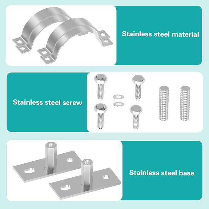 2 Set 4 Inch Adjustable Pipe Bracket, Heavy Duty Galvanized Steel Supports | - Image 4