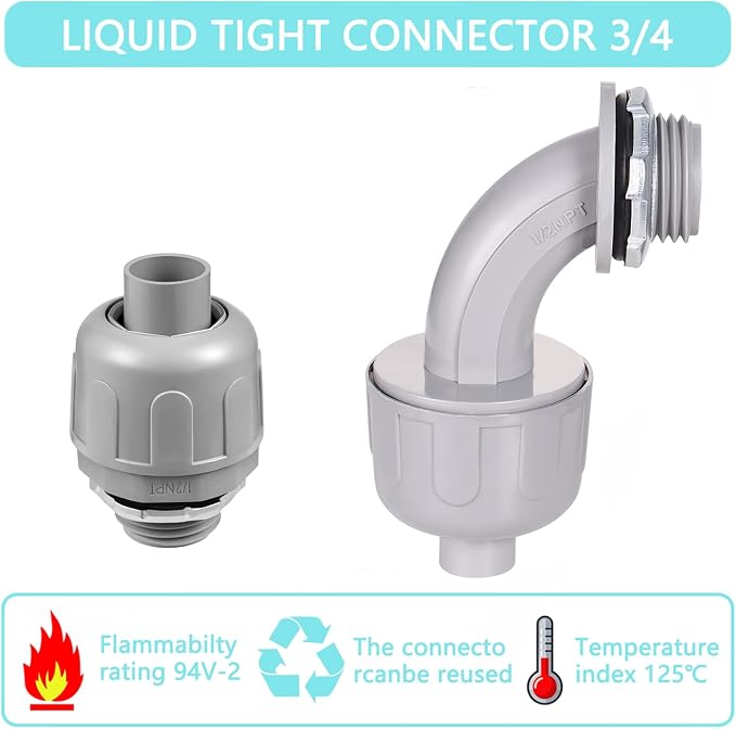 32-Pack Kit 1/2" NPT Liquid Tight Connector Conduit Fitting UL PVC | UV - Image 3
