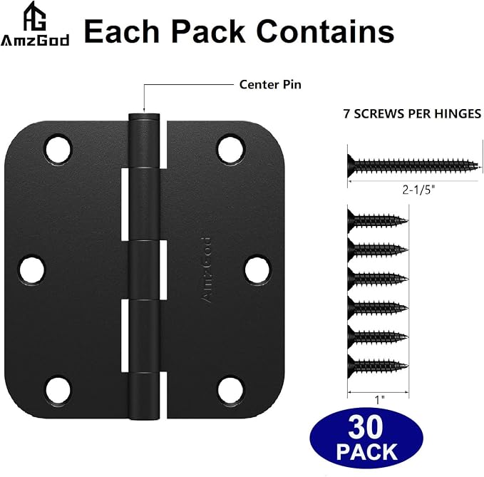 Matte Black Door Hinges 3.5 Inch Rounded 5/8" Radius 30 Pack | Interior Door - Image 3