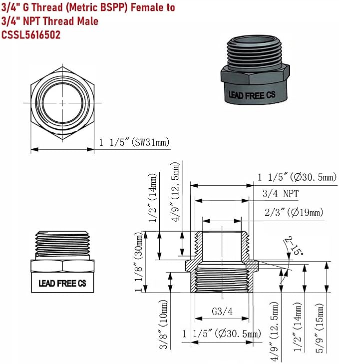 G Thread Female to NPT Thread Male Pipe Fitting Adapter - Image 2
