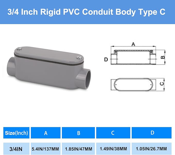 4Pack 3/4 Inch Rigid PVC Conduit Body Type C, Slip x Slip PVC Conduit Bodies C - Image 3