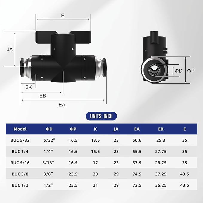 3/8 Push To Connect Valve, Shut Off Air Flow Control Fittings | Pneumatic - Image 2