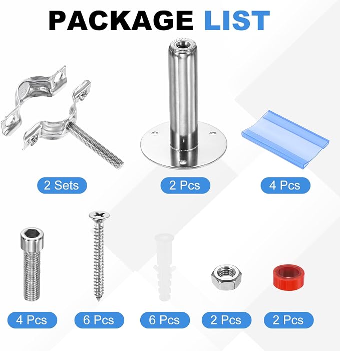 HARFINGTON 2 Set Wall Mount Ceiling Mount Pipe Supports 304 Stainless Steel - Image 3