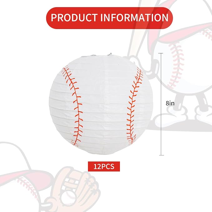 BEISHIDA 8Inch Baseball Paper Lanterns 12Pack Hanging Round Chinese Lantern | - Image 2