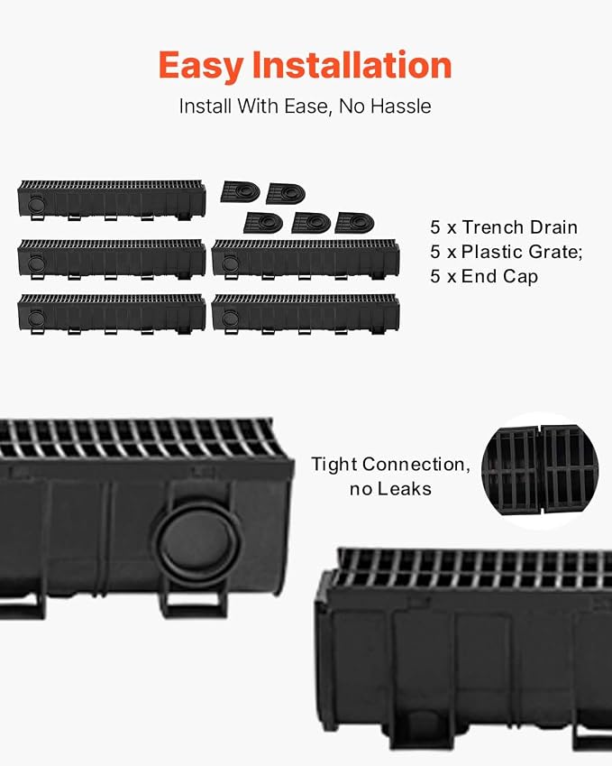 VEVOR Trench Drain System 5 Pack, Channel Drain - Image 3