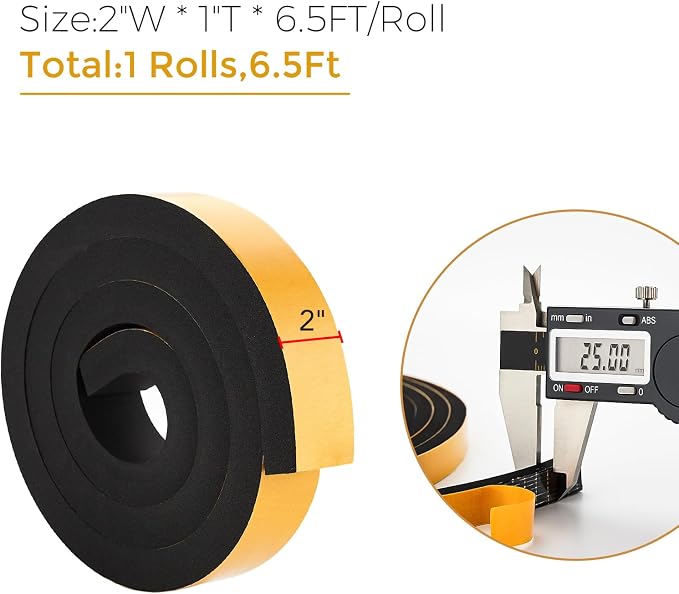 Ravinte Weather Stripping Door Seal, 2 x 1 Adhesive Foam Tape, 6.5 FT | - Image 3
