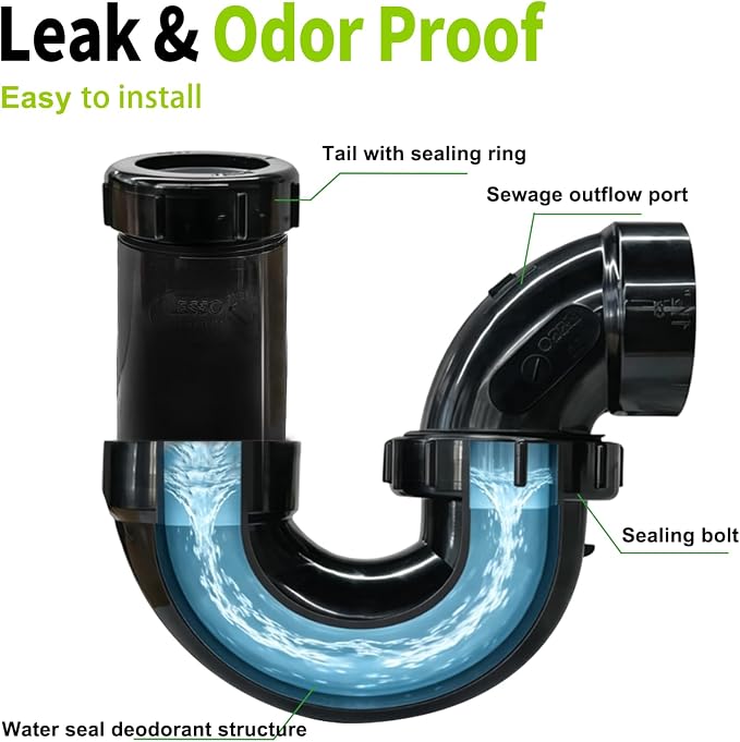 Lesso 1-1/2 Inch DWV ABS Undersink P Trap - Image 2