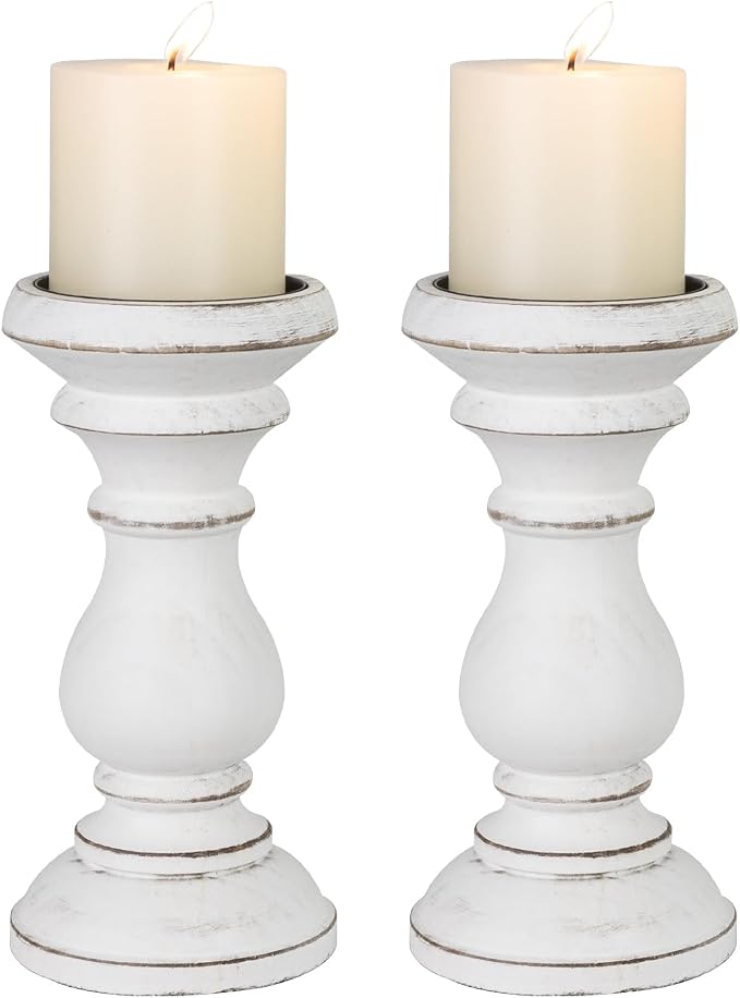 Candle Holder for Pillar Candle Set of 2, Farmhouse Wood Candle Holder by CEDARLUX