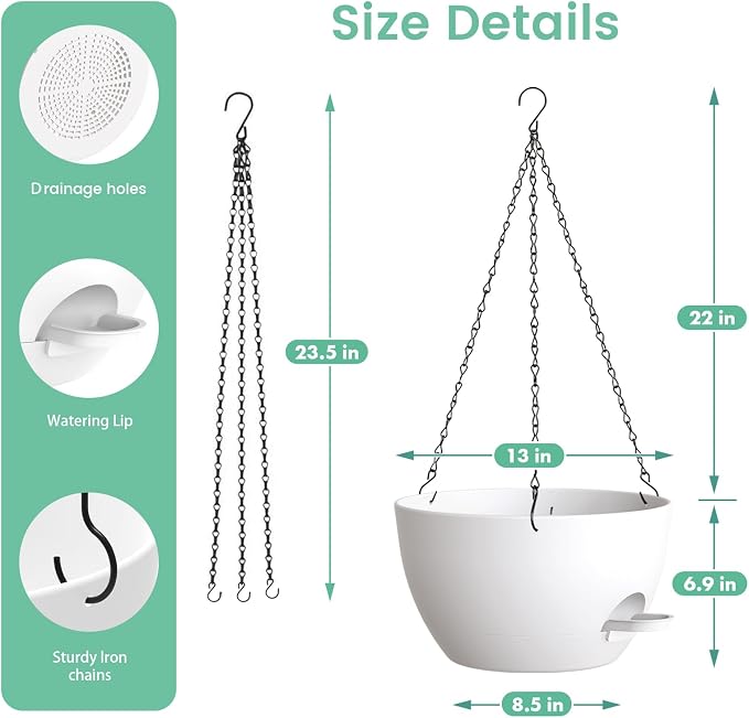 UOUZ 13 Inch 2 Pack Large Self Watering Hanging Planters - Image 5