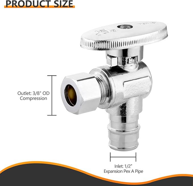 50PC HeSun 1/2" PEX-A Expansion x 3/8" OD Compression Angle Stop Valve | PEX-A - Image 2
