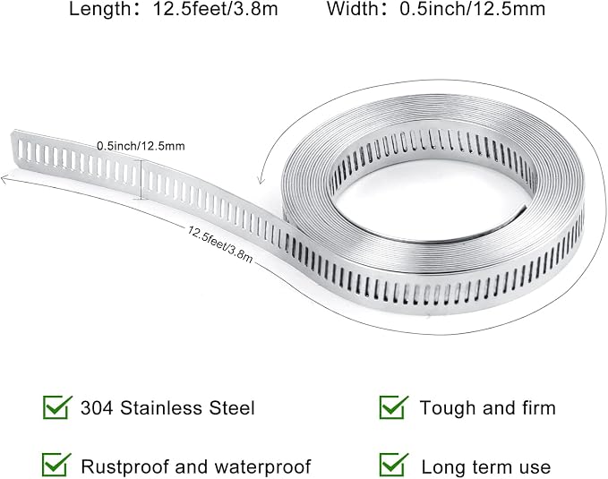 Hose Clamps, DIY 12.5 FT Metal Strap + 8 Fasteners, Hose Clamps Stainless Steel - Image 4