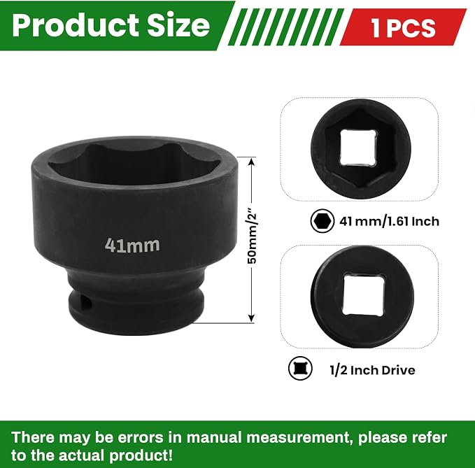 1/2" Drive 41mm Deep Impact Socket, 6 Point Chrome Molybdenum Steel Heavy Duty - Image 2