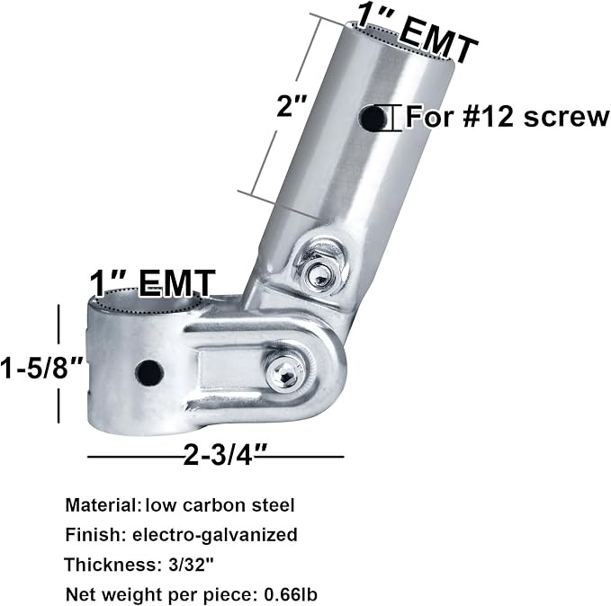 4 Sets Adjustable Angle Pipe Clamp Connectors, Fits 1" EMT Conduit | 2-Way - Image 2