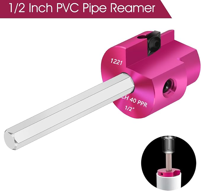 PVC Fitting Saver 1/2Inch Head, PVC Pipe Reamer w/ 1/4 In Hex Shaft | Socket - Image 3