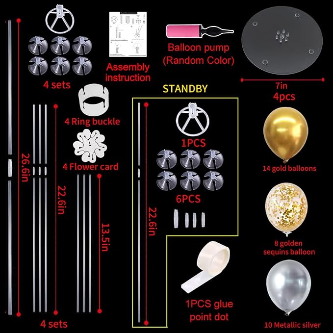 TONIFUL 4 Set Silver Gold Balloon Stand Balloon Centerpieces - Image 2