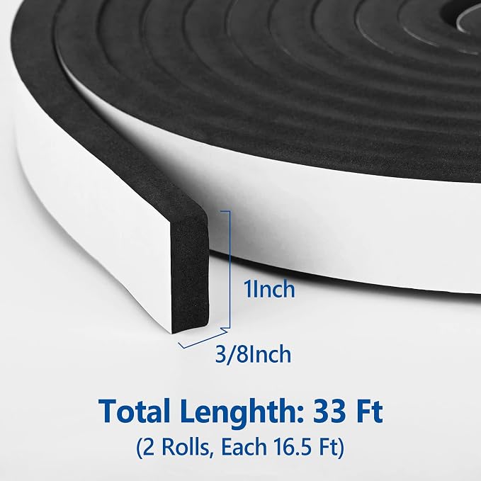 Kikerike Self Adhesive Foam Tape Weatherstrip 1In x 3/8In x 33Ft High Density - Image 2