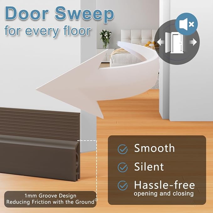 Door Draft Stopper, Door Sweep, Weather Stripping Seal 39Inch Brown | Silicone - Image 3