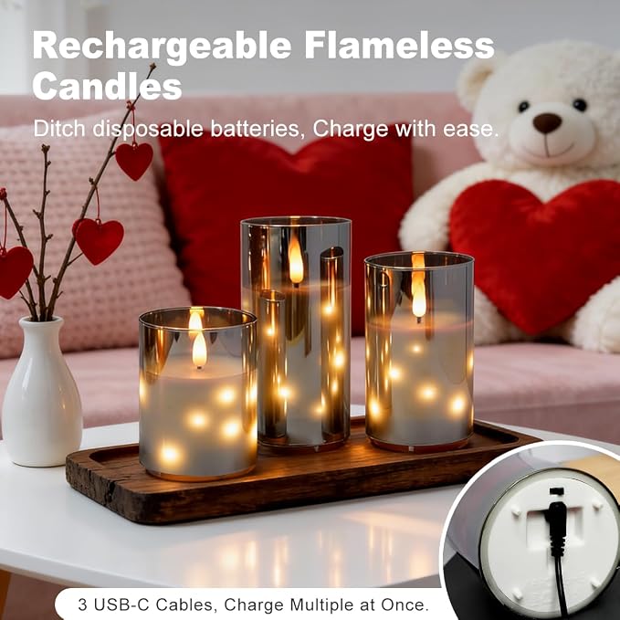 LEDHOLYT Rechargeable Glass LED Flameless Candles, Embedded Star String - Image 5