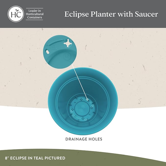 The HC Companies Eclipse Round Planter Pot, 6 Inch, Attached Saucer, Drainage - Image 3