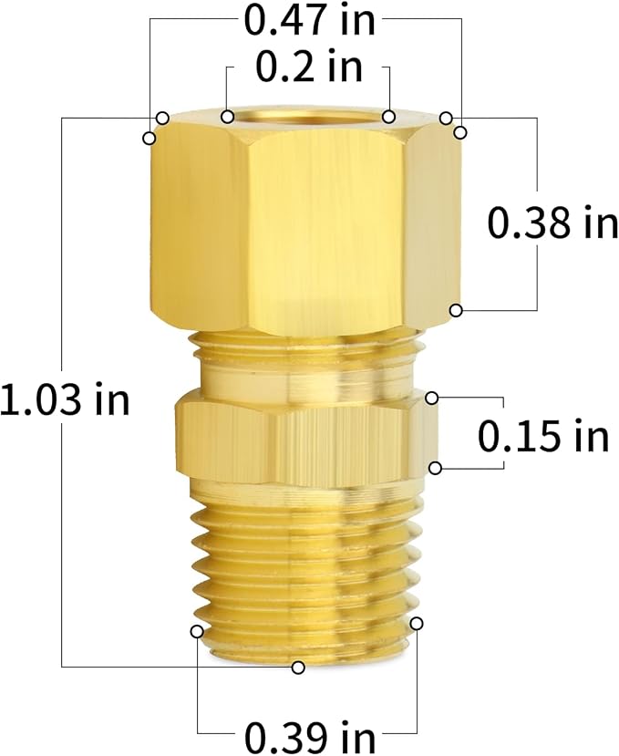 ChillWaves Brass Compression Tube Fitting, 3/16" OD x 1/8" NPT Male Compression - Image 2