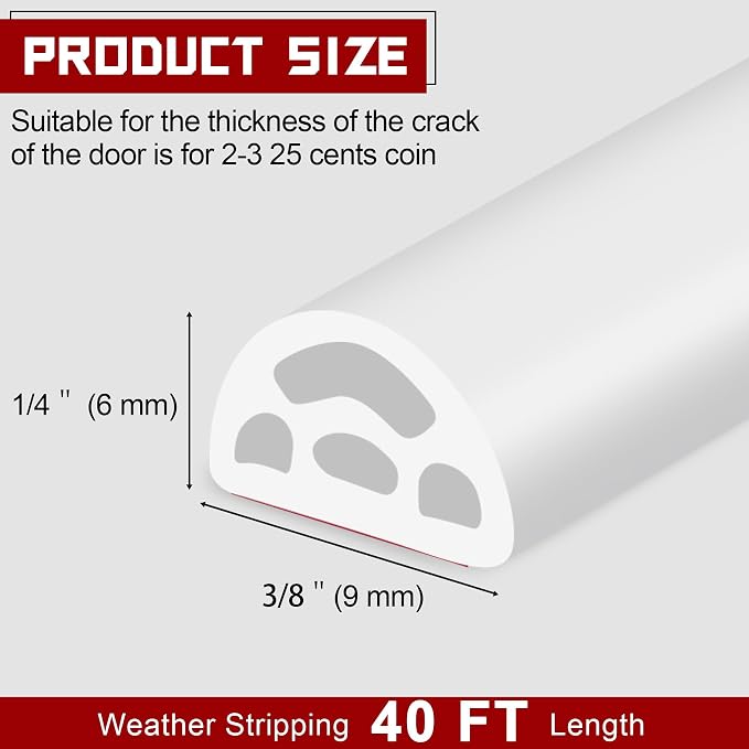 40Ft EPDM Rubber Weather Stripping Door Seal, Self-Adhesive Rubber Window Seal - Image 2