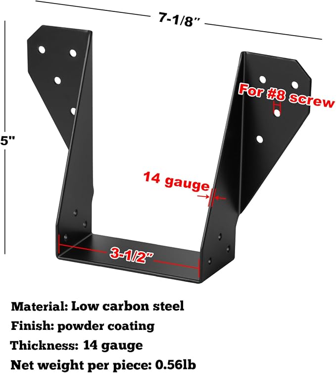 GBGS 10 Pcs Black 4 x 6 Face-Mount Joist Hanger | 14 Gauge - Image 2
