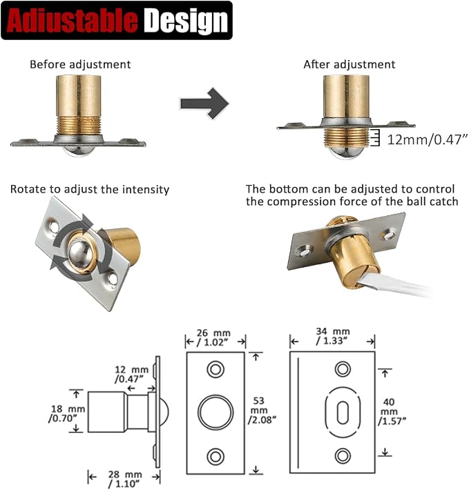 JQK Closet Door Ball Catch Hardware, Stainless Steel Catch Adjustable - Image 2